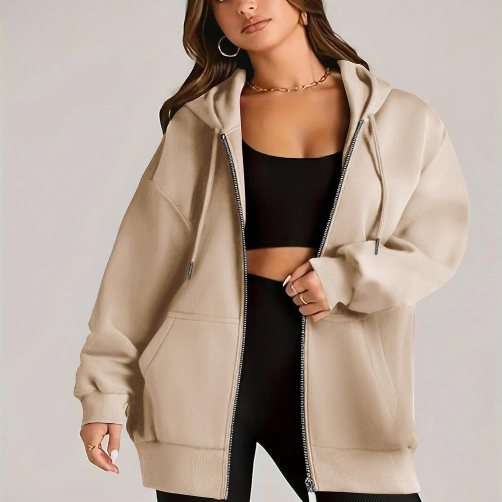 Zip Up Hoodies For Women Long Sleeve Oversized Sweatshirts Casual Lightweight Fleece Jackets With Pockets