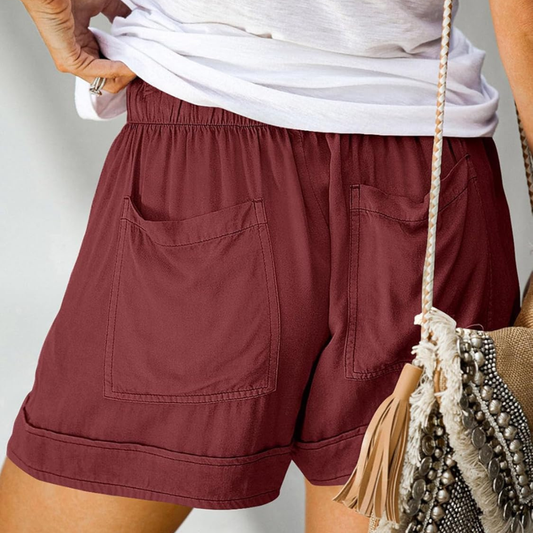 Womens Shorts Casual High Waisted Drawstring Summer Elastic Waist Trendy Ladies Cotton Clothes with Pockets