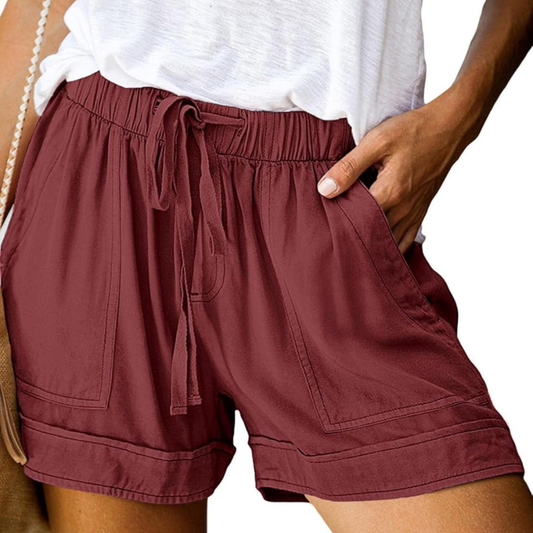 Womens Shorts Casual High Waisted Drawstring Summer Elastic Waist Trendy Ladies Cotton Clothes with Pockets