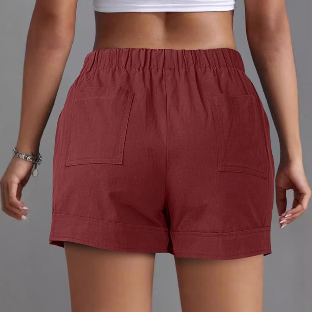 Womens Shorts Casual High Waisted Drawstring Summer Elastic Waist Trendy Ladies Cotton Clothes with Pockets