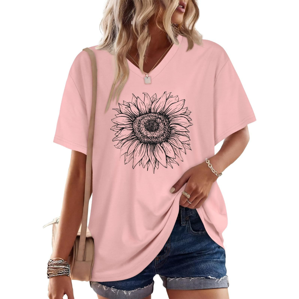 Oversized T Shirts for Women Summer Short Sleeve V Neck Casual Basic Tee Tops
