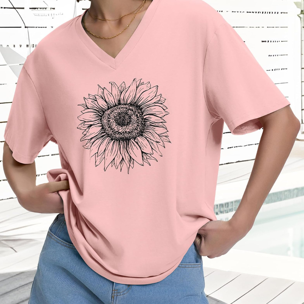 Oversized T Shirts for Women Summer Short Sleeve V Neck Casual Basic Tee Tops
