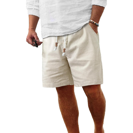 Men's Linen Shorts Casual Elastic Waist Drawstring Summer Beach Vacation Yoga Golf Shorts with Pockets