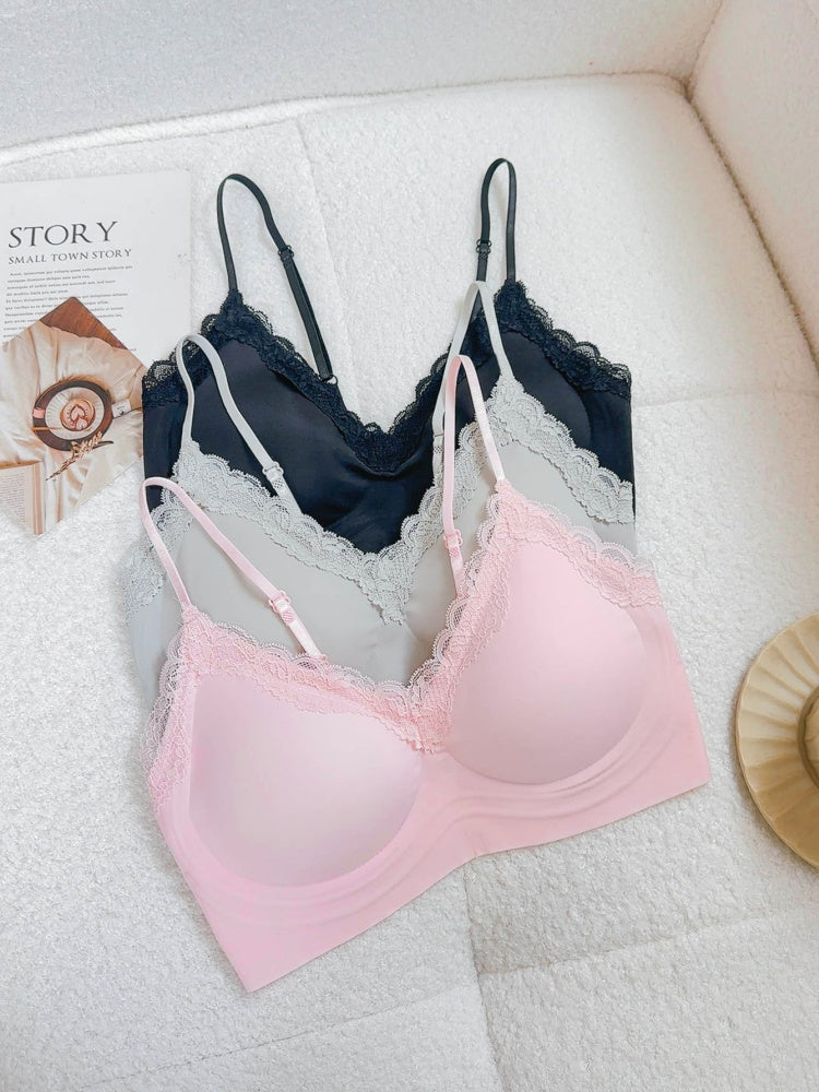 French Style Lace Bralette | Wireless Seamless Ultra-Thin Bra for Women | Soft Stretch Everyday Lingerie