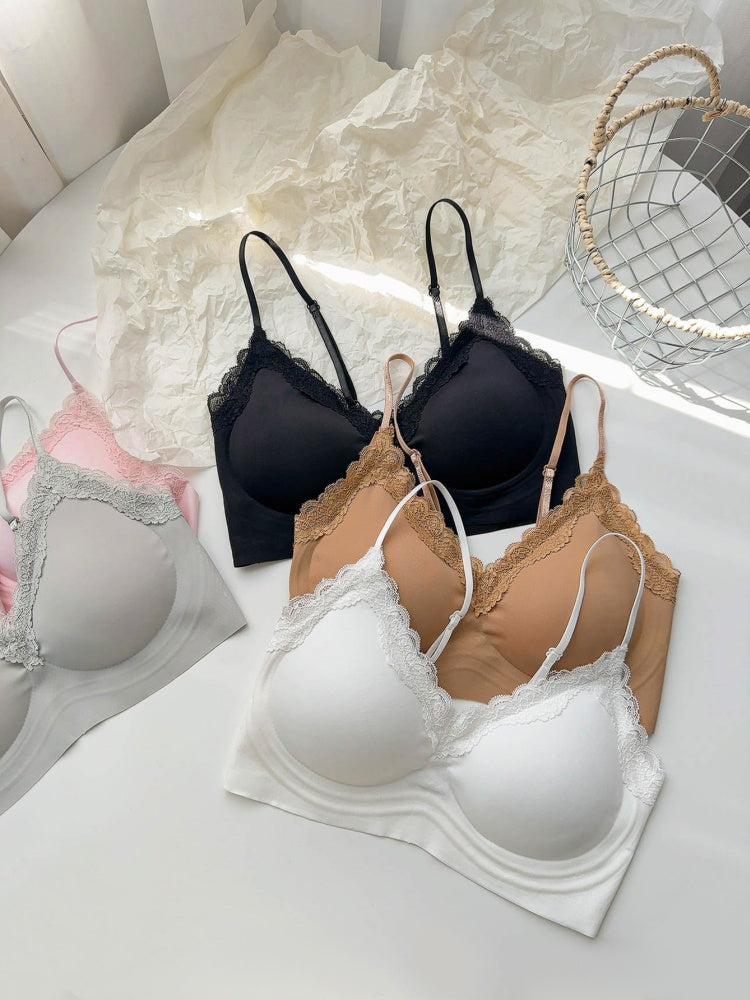 French Style Lace Bralette | Wireless Seamless Ultra-Thin Bra for Women | Soft Stretch Everyday Lingerie