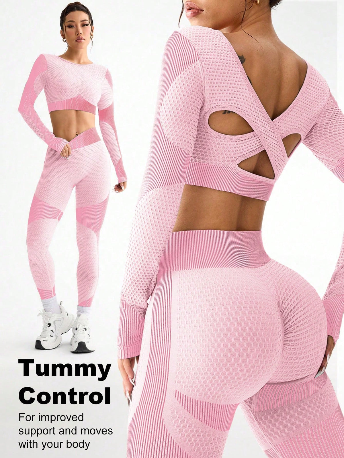 Women’s 2-Piece Seamless Yoga Set | Long Sleeve Top & Leggings | Breathable Quick-Dry Workout Suit