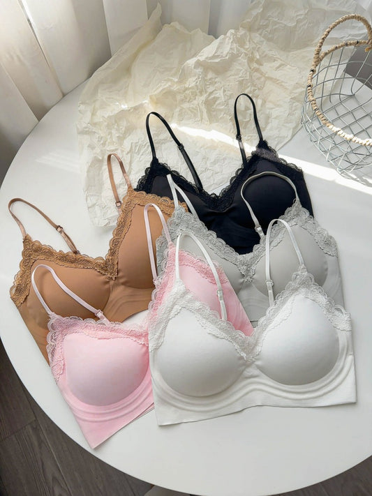 French Style Lace Bralette | Wireless Seamless Ultra-Thin Bra for Women | Soft Stretch Everyday Lingerie