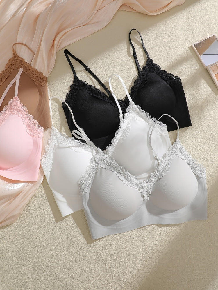 French Style Lace Bralette | Wireless Seamless Ultra-Thin Bra for Women | Soft Stretch Everyday Lingerie
