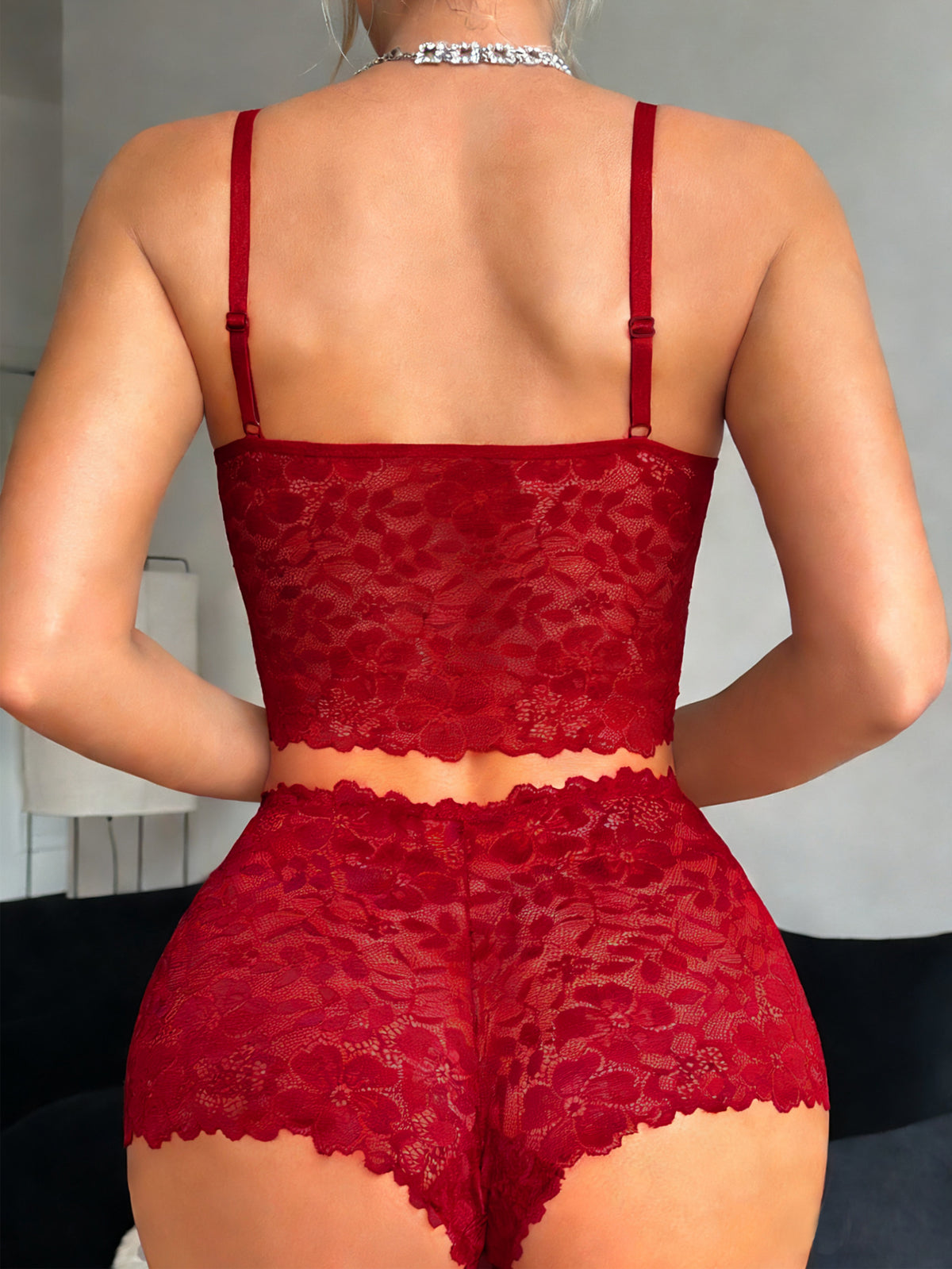 Women's Floral Lace Lingerie Set – Wireless Unlined Bra & Panty