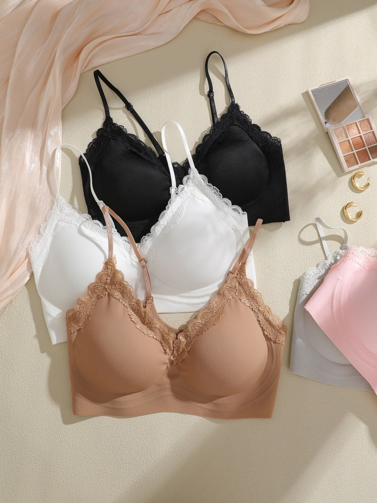 French Style Lace Bralette | Wireless Seamless Ultra-Thin Bra for Women | Soft Stretch Everyday Lingerie