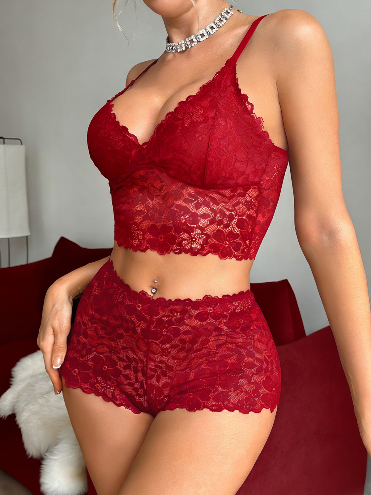 Women's Floral Lace Lingerie Set – Wireless Unlined Bra & Panty