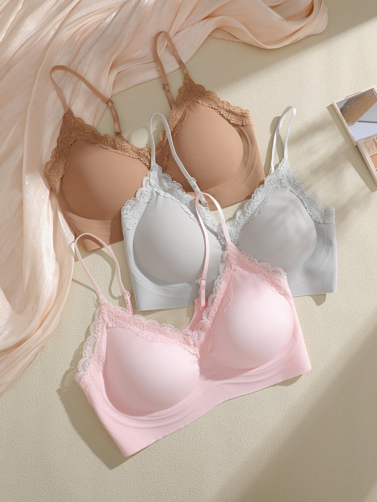 French Style Lace Bralette | Wireless Seamless Ultra-Thin Bra for Women | Soft Stretch Everyday Lingerie