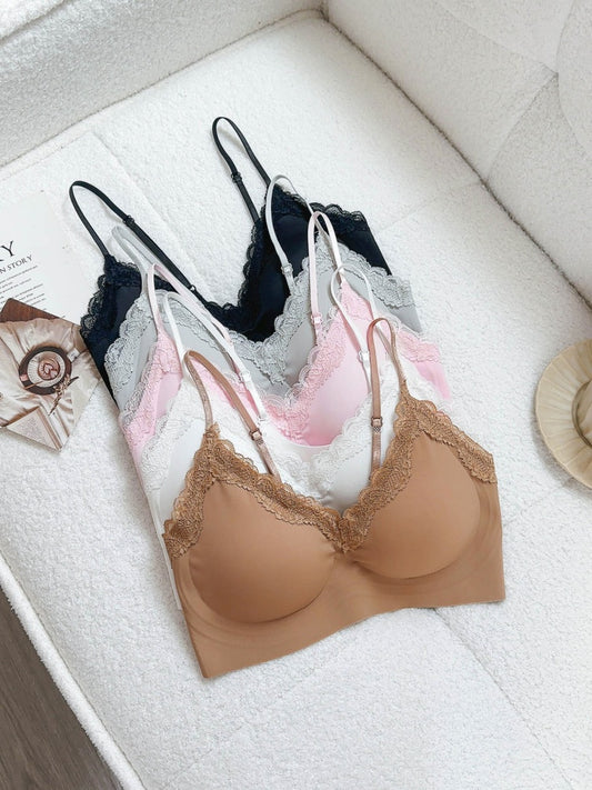 French Style Lace Bralette | Wireless Seamless Ultra-Thin Bra for Women | Soft Stretch Everyday Lingerie