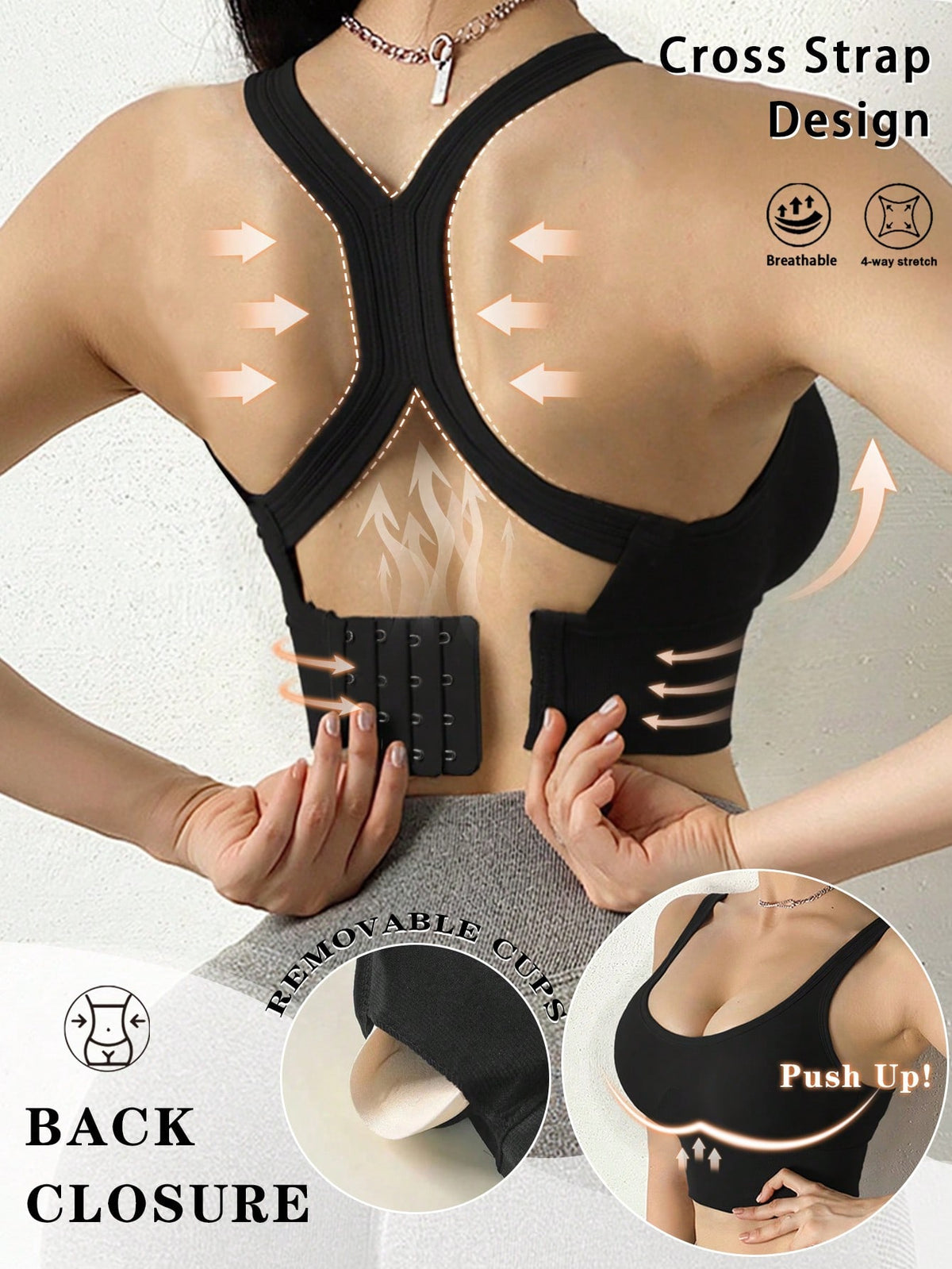 Women’s Wireless Push-Up Sports Bra | Back Cross Yoga Top | Comfortable Gym & Everyday Bralette