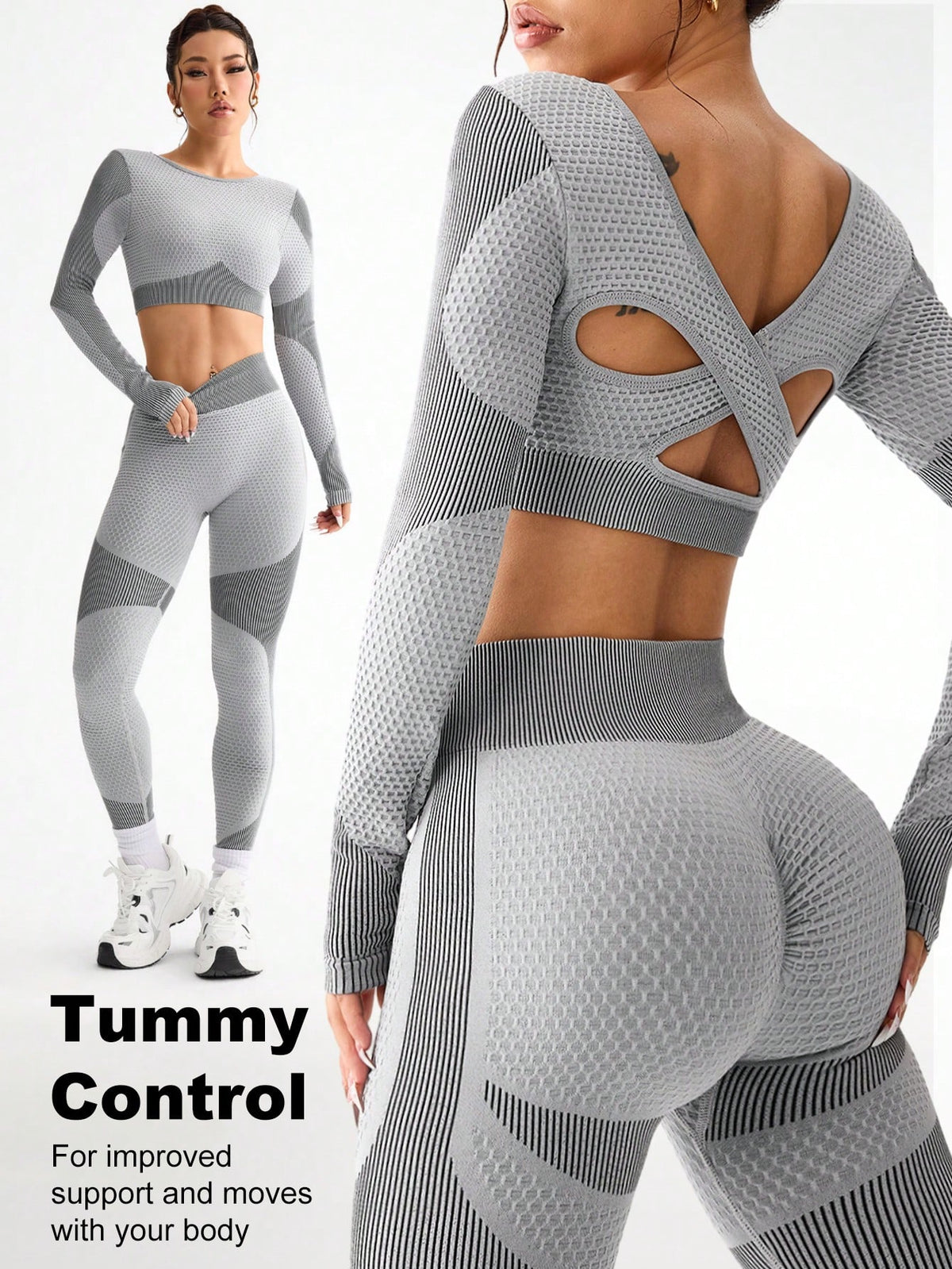 Women’s 2-Piece Seamless Yoga Set | Long Sleeve Top & Leggings | Breathable Quick-Dry Workout Suit