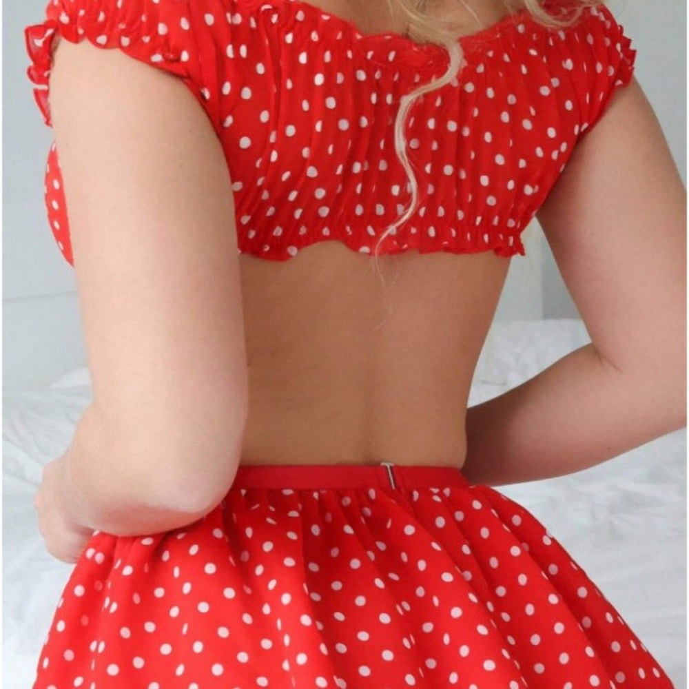 Women's Polka Dot Tutu Lingerie Set – Off-Shoulder 2-Piece Outfit