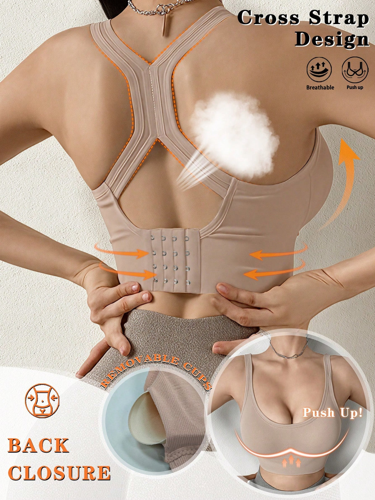 Women’s Wireless Push-Up Sports Bra | Back Cross Yoga Top | Comfortable Gym & Everyday Bralette