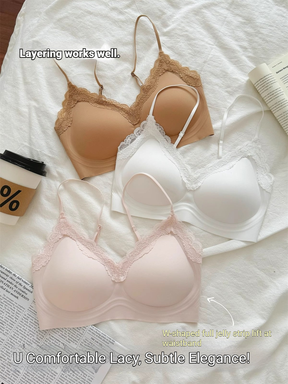 French Style Lace Bralette | Wireless Seamless Ultra-Thin Bra for Women | Soft Stretch Everyday Lingerie