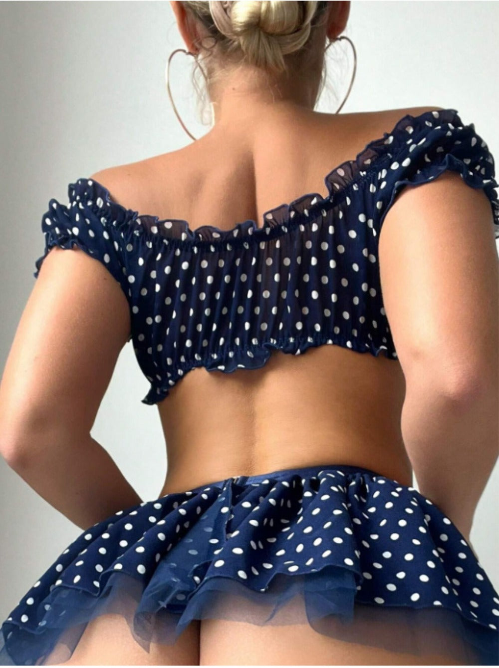 Women's Polka Dot Tutu Lingerie Set – Off-Shoulder 2-Piece Outfit