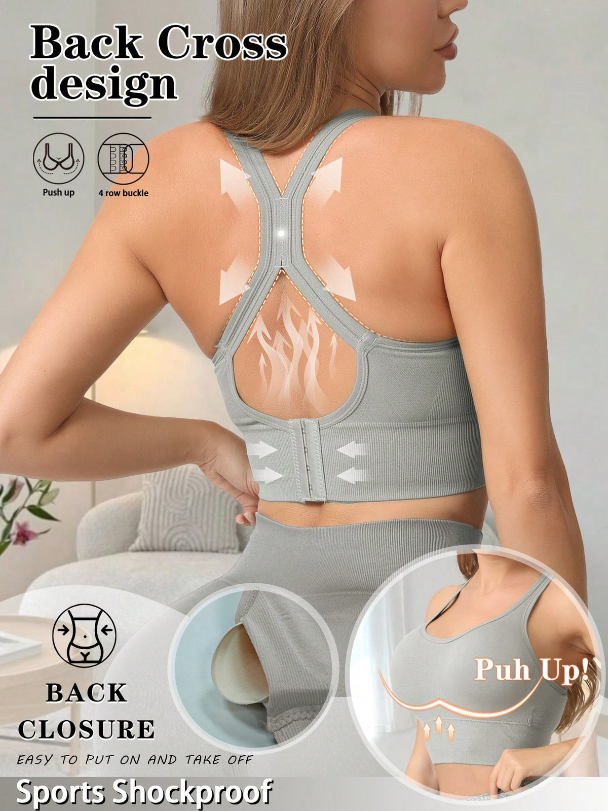 Women’s Wireless Push-Up Sports Bra | Back Cross Yoga Top | Comfortable Gym & Everyday Bralette