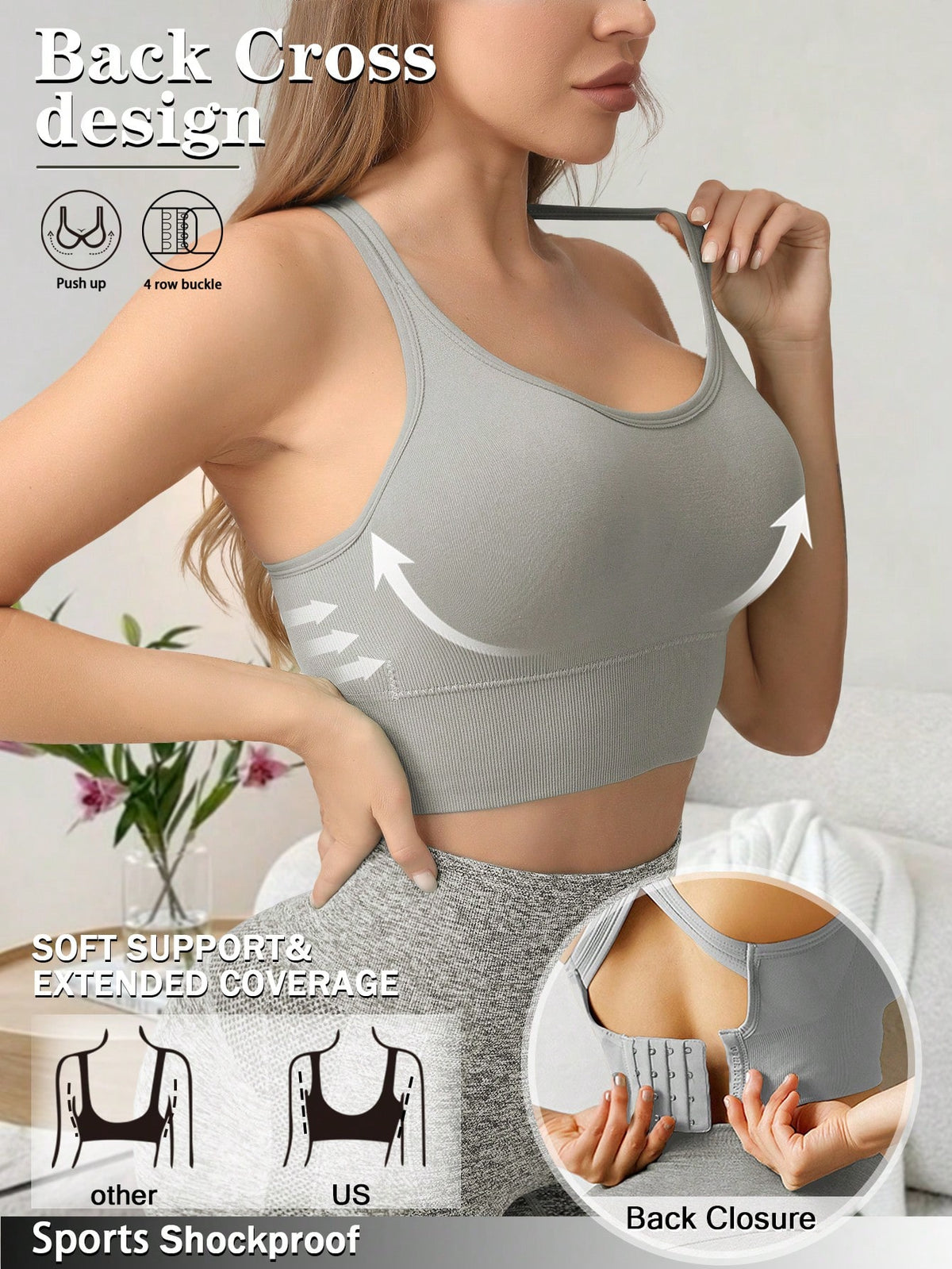 Women’s Wireless Push-Up Sports Bra | Back Cross Yoga Top | Comfortable Gym & Everyday Bralette